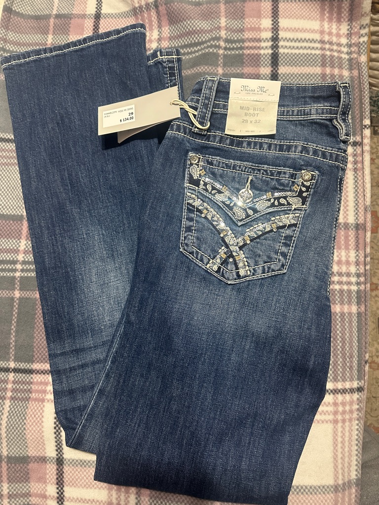 Miss Me Dark Blue Bootcut Jeans With Embellished Back Pockets